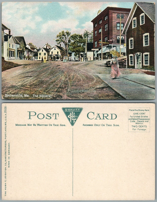 BROWNVILLE ME THE SQUARE ANTIQUE POSTCARD