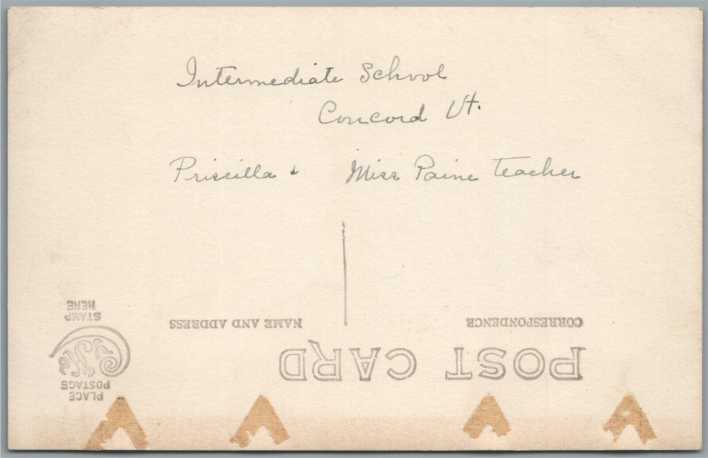 CONCORD VT INTERMEDIATE SCHOOL ANTIQUE REAL PHOTO POSTCARD RPPC