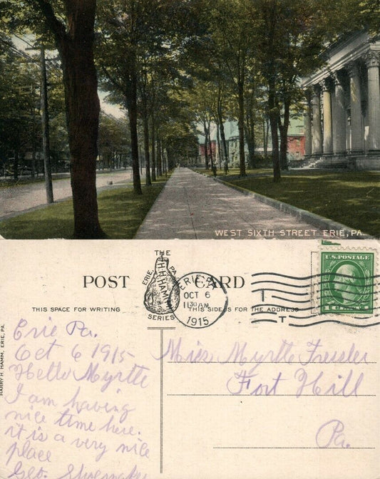 ERIE PA WEST SIXTH STREET 1915 ANTIQUE POSTCARD