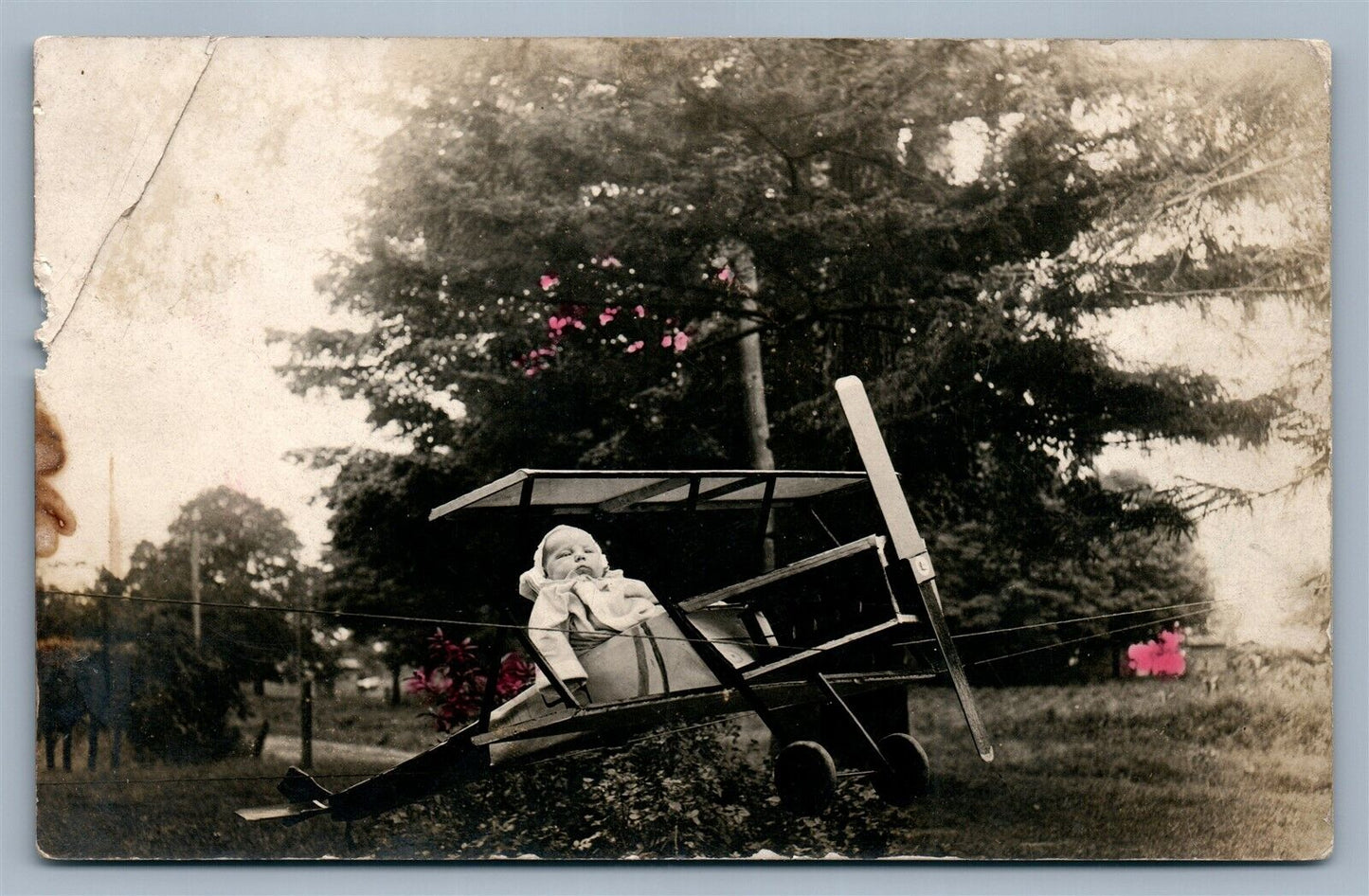 AIRPLANE MODEL w/ BABY ANTIQUE REAL PHOTO POSTCARD RPPC