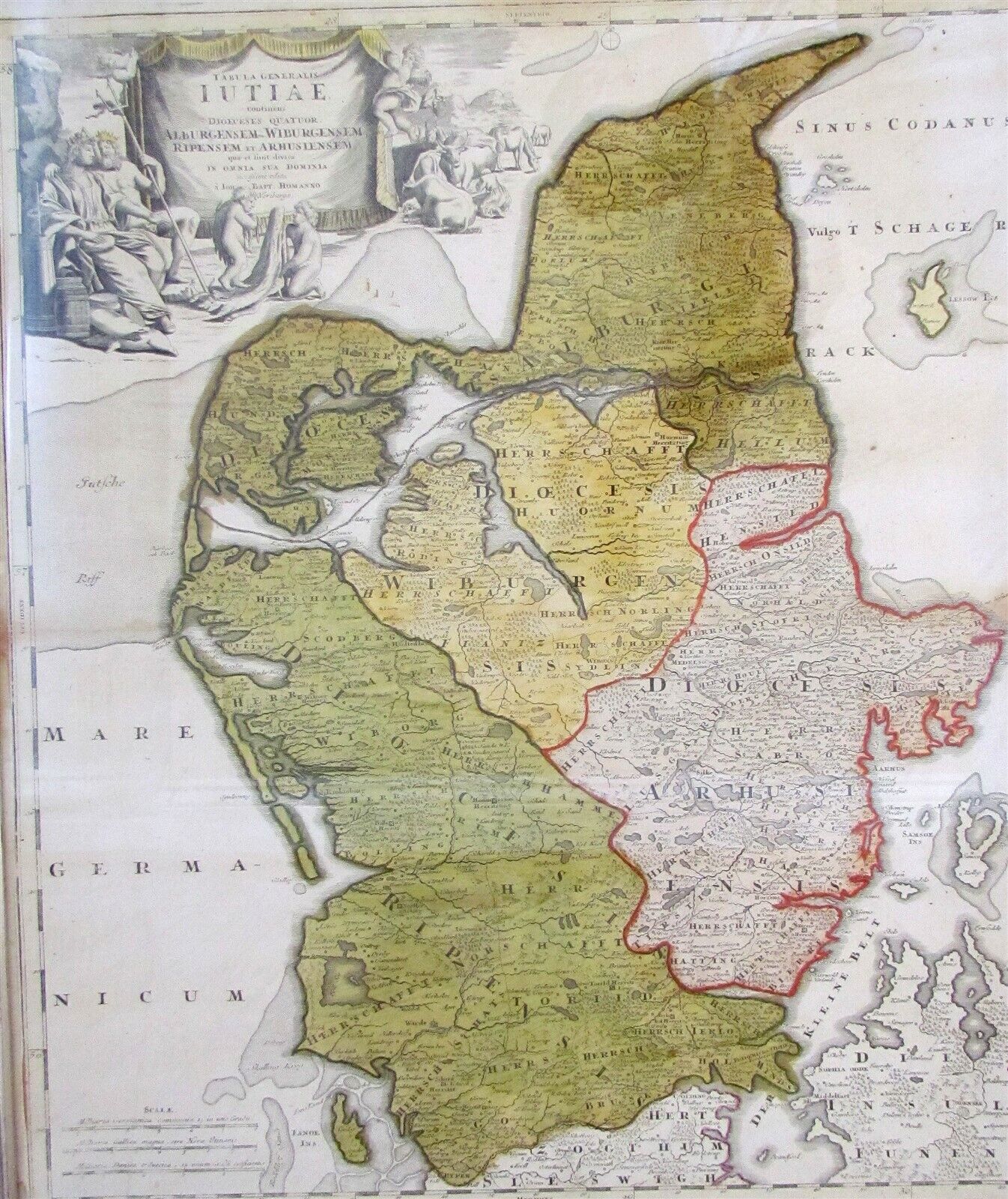 1710 HOMANN MAP OF DENMARK IUTIAE antique CAPT. JOHN SMITH antique