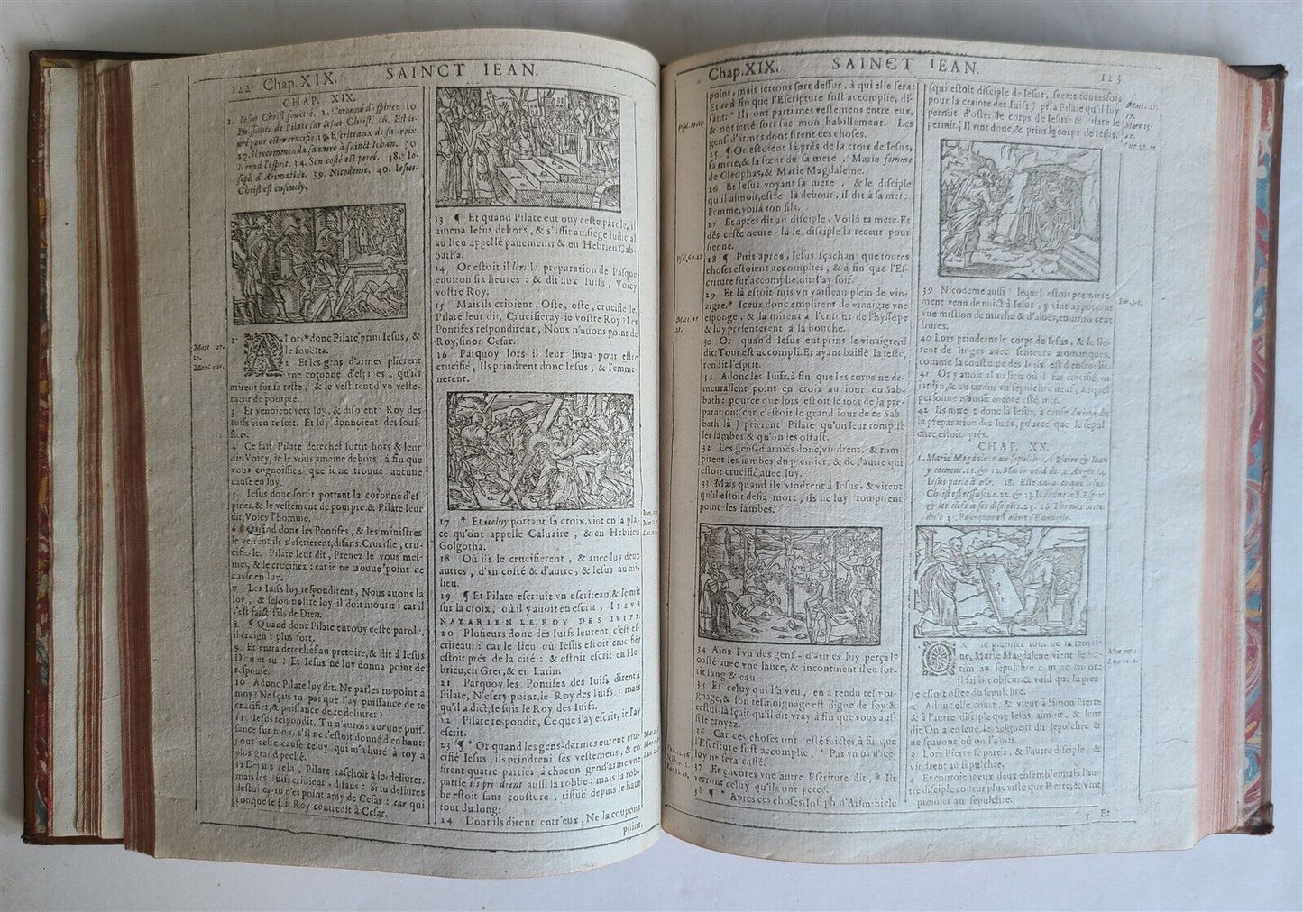 1620 BIBLE in FRENCH ANTIQUE ILLUSTRATED w/ 215 WOODCUTS !