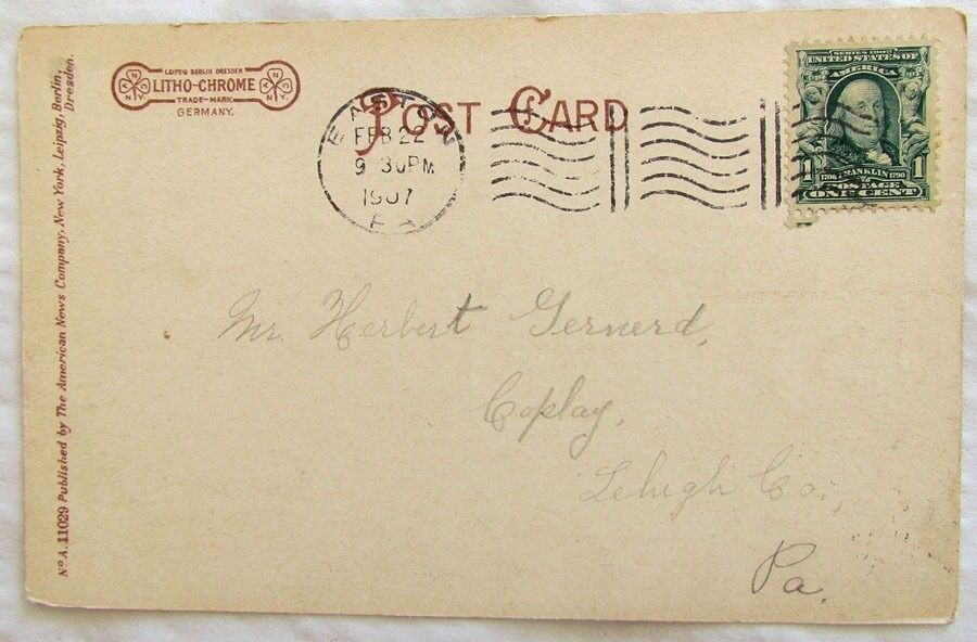 1907 ANTIQUE POSTCARD BOAT LANDING AT BUSHKILL PARK EASTON PA