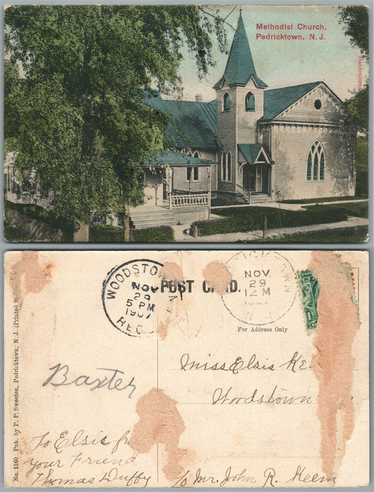 PEDRICKTOWN N.J. METHODIST CHURCH 1907 ANTIQUE POSTCARD