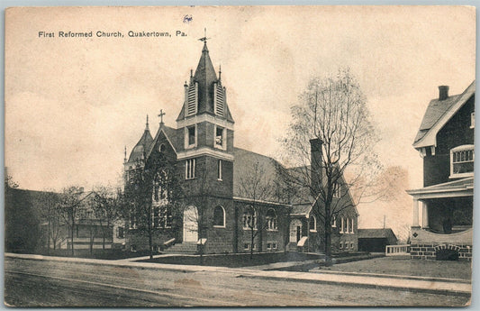 QUAKERTOWN PA BUCKS COUNTY FIRST REFORMED CHURCH 1909 ANTIQUE POSTCARD