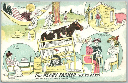 WEARY FARMER ANTIQUE COMIC POSTCARD