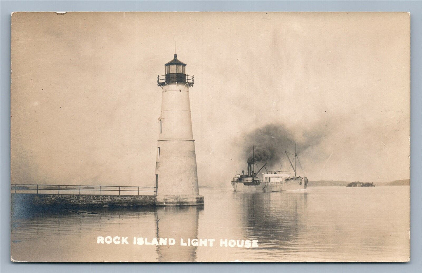 ROCK ISLAND NY LIGHT HOUSE ANTIQUE REAL PHOTO POSTCARD RPPC