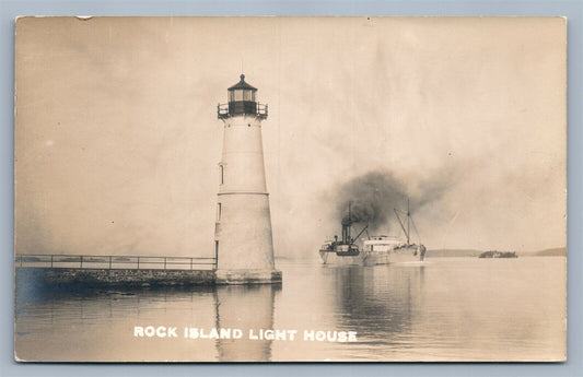 ROCK ISLAND NY LIGHT HOUSE ANTIQUE REAL PHOTO POSTCARD RPPC