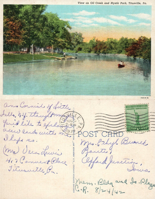TITUSVILLE PA OIL CREEK & MYSTIC PARK 1949 VINTAGE POSTCARD