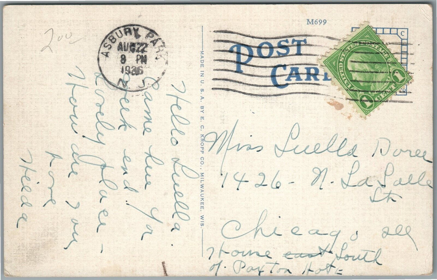 ASBURY PARK NJ EASTONIA-MINOT HOUSE 400 THIRD AVENUE ANTIQUE POSTCARD