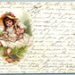 GIRL w/ PUPPY DOG LEARNING ALPHABET ANTIQUE FRENCH POSTCARD w/ STAMP