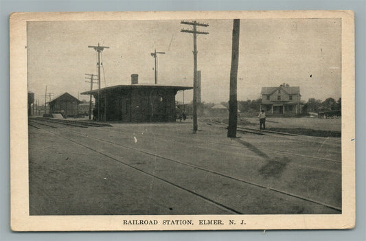 ELMER NJ RAILROAD STATION RAILWAY TRAIN DEPOT ANTIQUE POSTCARD