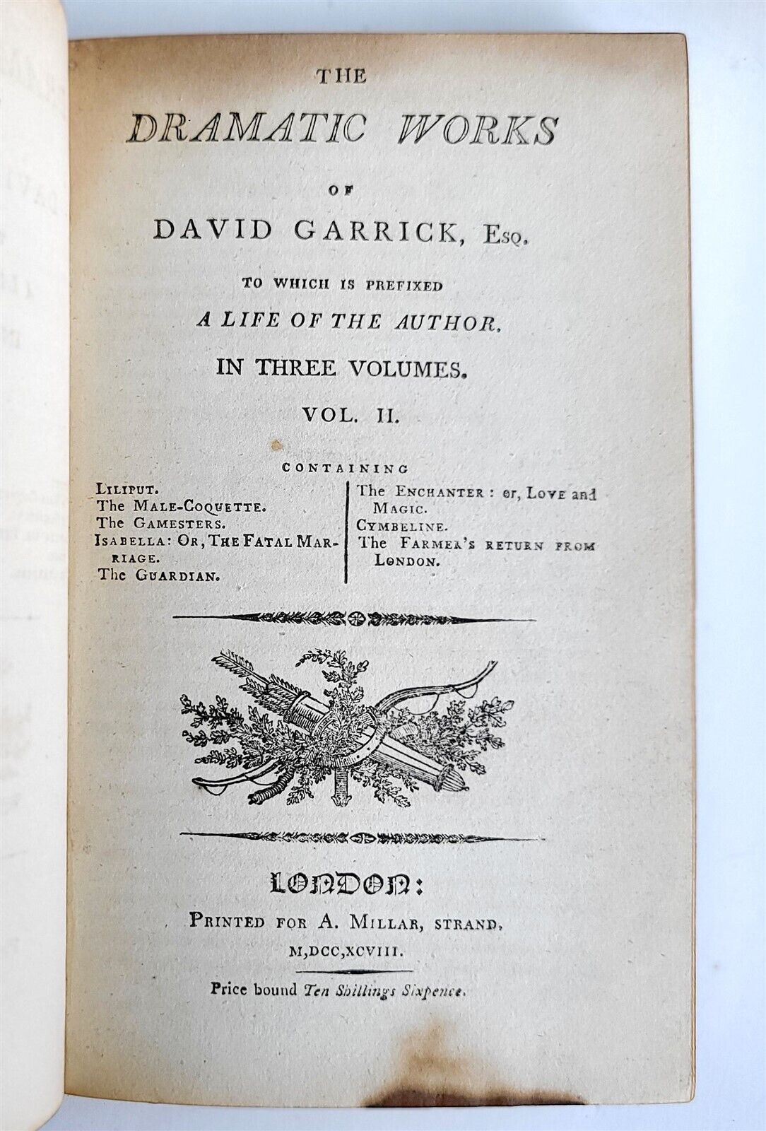 1798 DRAMATIC WORKS of DAVID GARRICK 3 VOLUMES antique