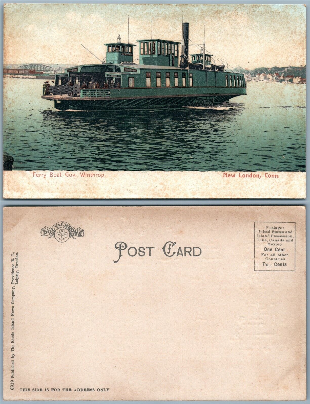 FERRY BOAT GOV. WINTHROP UNDIVIDED ANTIQUE POSTCARD