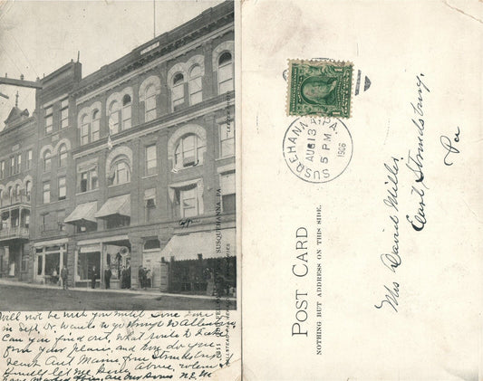 SUSQUEHANNA PA ODD FELLOWS TEMPLE 1906 UNDIVIDED ANTIQUE POSTCARD CORK CANCEL