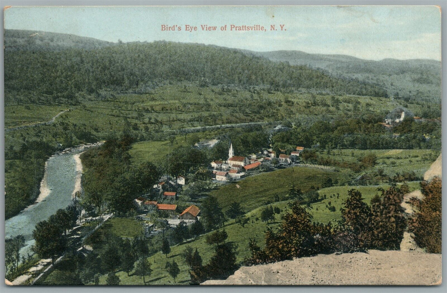 PRATTSVILLE NY BIRDS EYE VIEW ANTIQUE POSTCARD