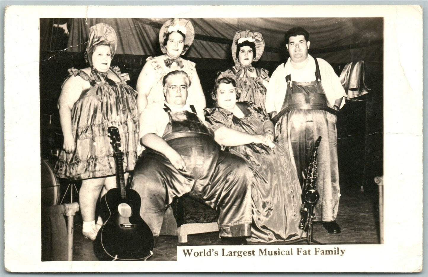 WORLD'S LARGEST MUSICAL FAT FAMILY ANTIQUE REAL PHOTO POSTCARD RPPC FATTEST BAND