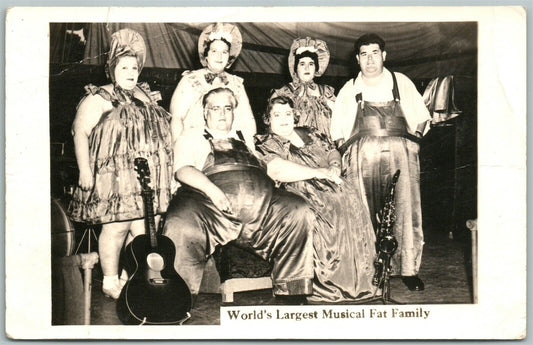 WORLD'S LARGEST MUSICAL FAT FAMILY ANTIQUE REAL PHOTO POSTCARD RPPC FATTEST BAND