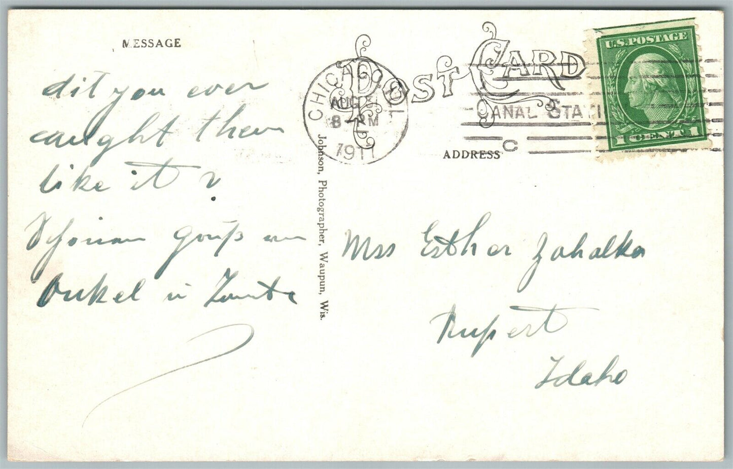 CHICAGO IL FISHING EXAGGERATED 1917 ANTIQUE POSTCARD