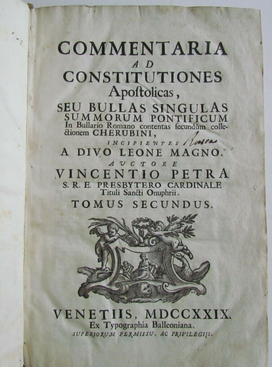 1729 ANTIQUE VELLUM BOUND FOLIO Commentaria ad constitutiones apostolicas VENICE