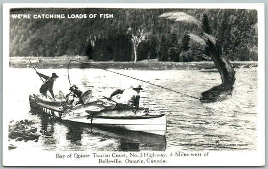 BELLEVILLE ONTARIO CANADA FISHING EXAGGERATED VINTAGE REAL PHOTO POSTCARD RPPC