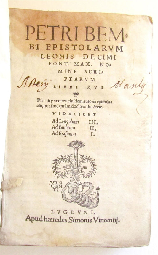 1538 PIETRO BEMBO Epistolarum Leonis decimi antique VELLUM BOUND 16th CENTURY