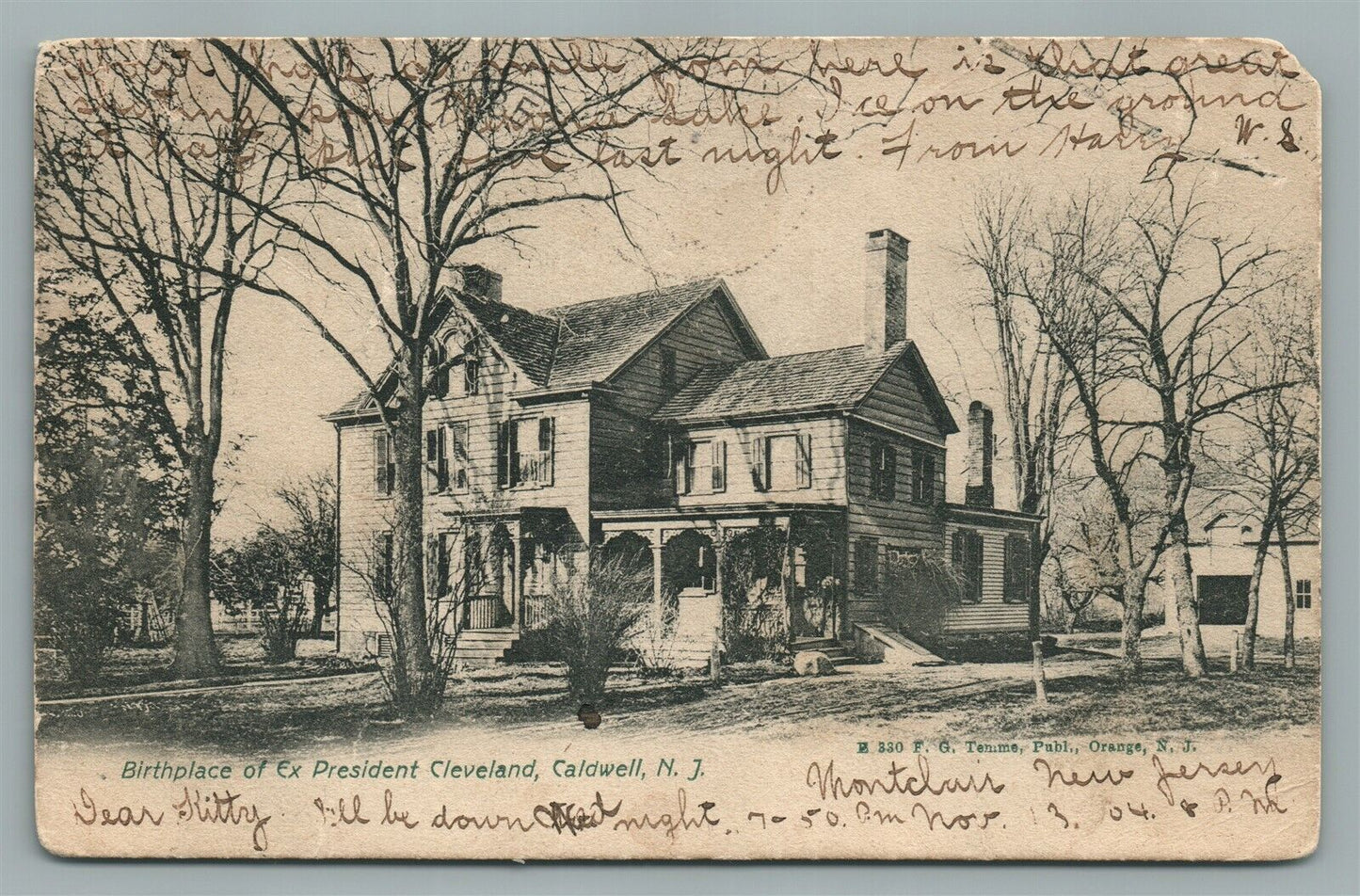 CALDWELL NJ BIRTHPLACE OF EX-PRESIDENT CLEVELAND ANTIQUE POSTCARD