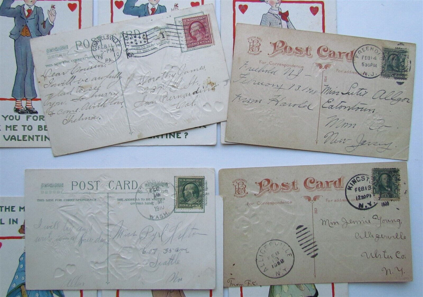 LOT of 10 VALENTINE MESSAGE ANTIQUE EMBOSSED POSTCARDS