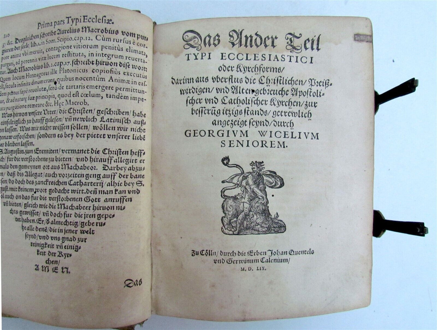 1559 TYPUS ECCLESIAE CATHOLICAE G. Witzel BLIND TOOLED PIGSKIN w/ CLASPS antique