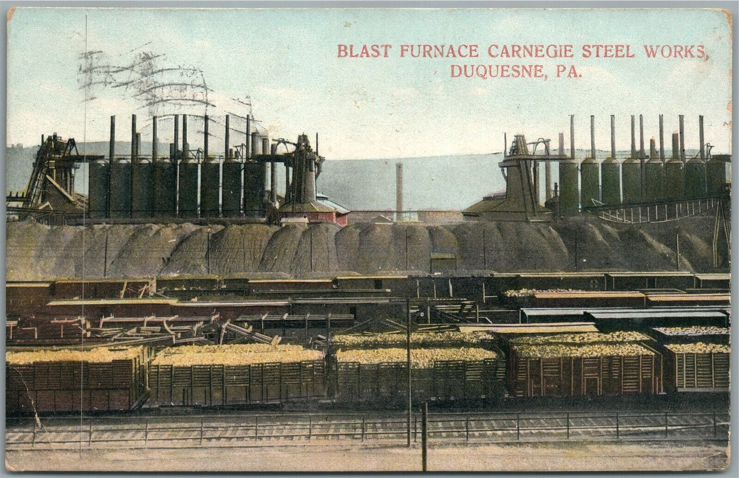 DIQUESNE PA BL;AST FURNACE CARNEGIE STEEL WORKS ANTIQUE POSTCARD