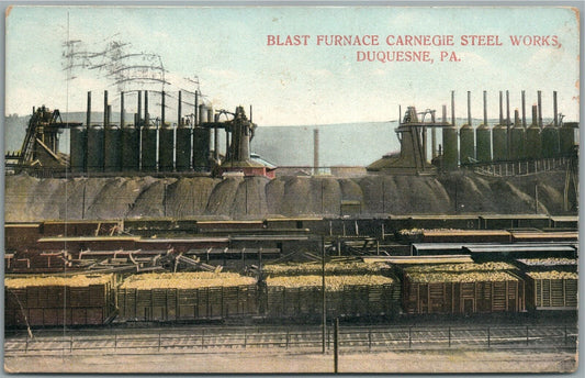 DIQUESNE PA BL;AST FURNACE CARNEGIE STEEL WORKS ANTIQUE POSTCARD