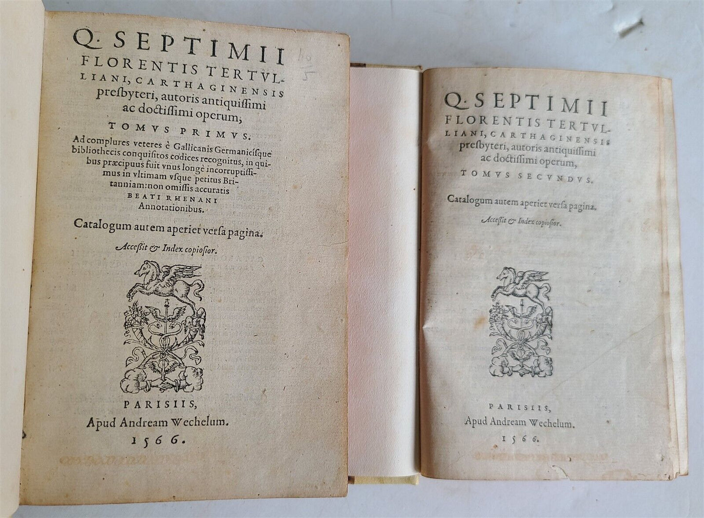 1566 TERTULLIANUS 2 volumes 16th CENTURY antique Ad complures veteres