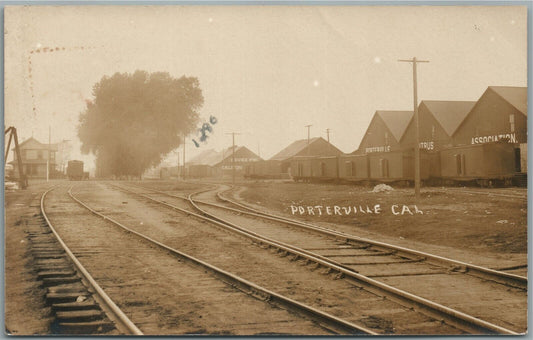 PORTERVILLE CA CITRUS ASSOCIATION RAILROAD CARS ANTIQUE REAL PHOTO POSTCARD RPPC