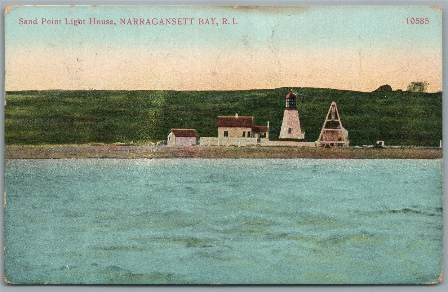 NARRAGANSETT BAY RI SAND POINT LIGHT HOUSE ANTIQUE POSTCARD