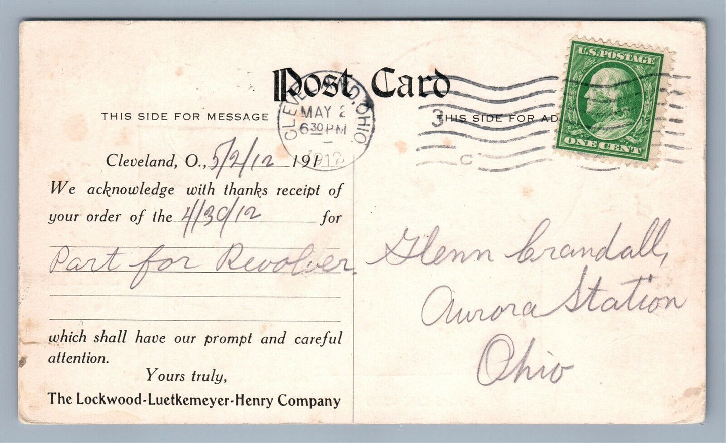 CLEVELAND OH LOCKWOOD-LUETKEMEYER-HENRY COMPANY ADVERTISING ANTIQUE POSTCARD