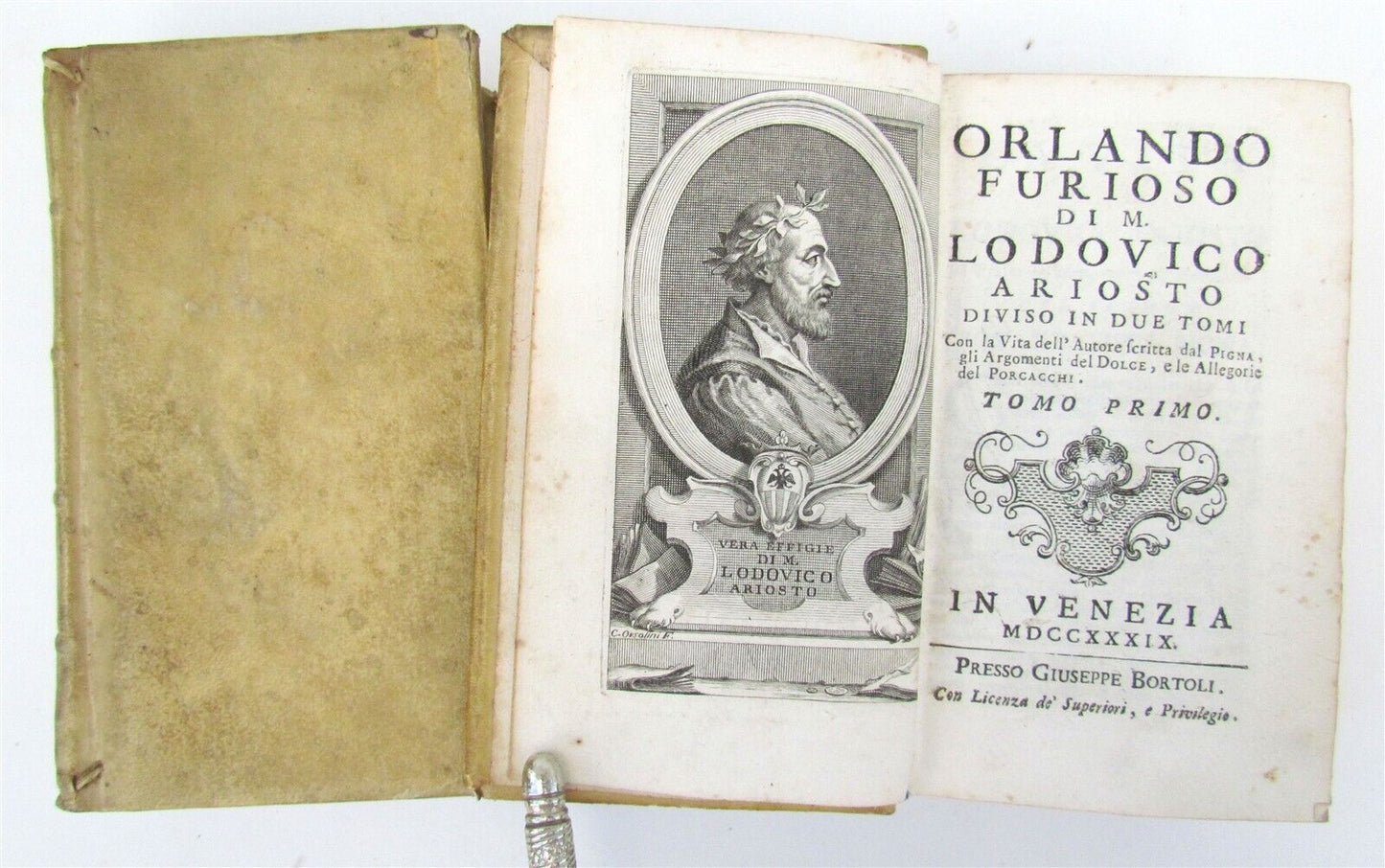 1739 ORLANDO FURIOSO di M.LODOVICO ARIOSTO 2 VOL. antique VELLUM bound POETRY