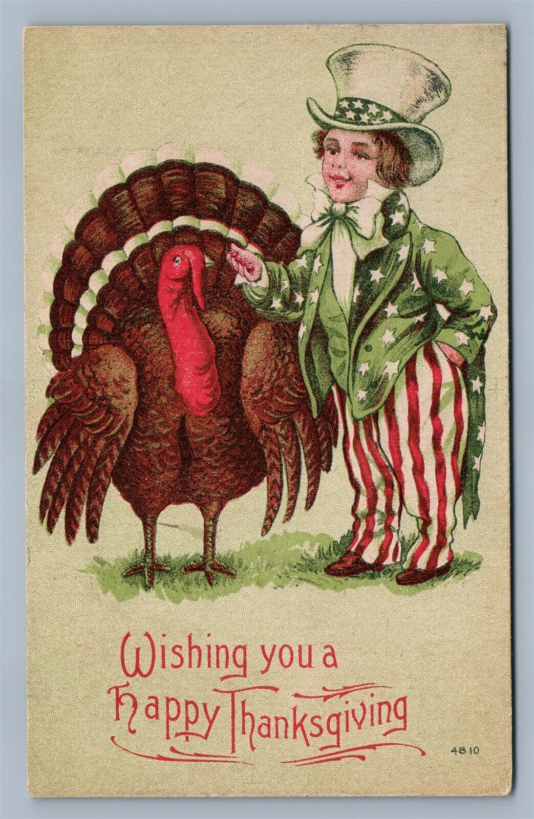 LITTLE UNCLE SAM WHICH YOU A HAPPY THANKSGIVING ANTIQUE POSTCARD PATRIOTIC