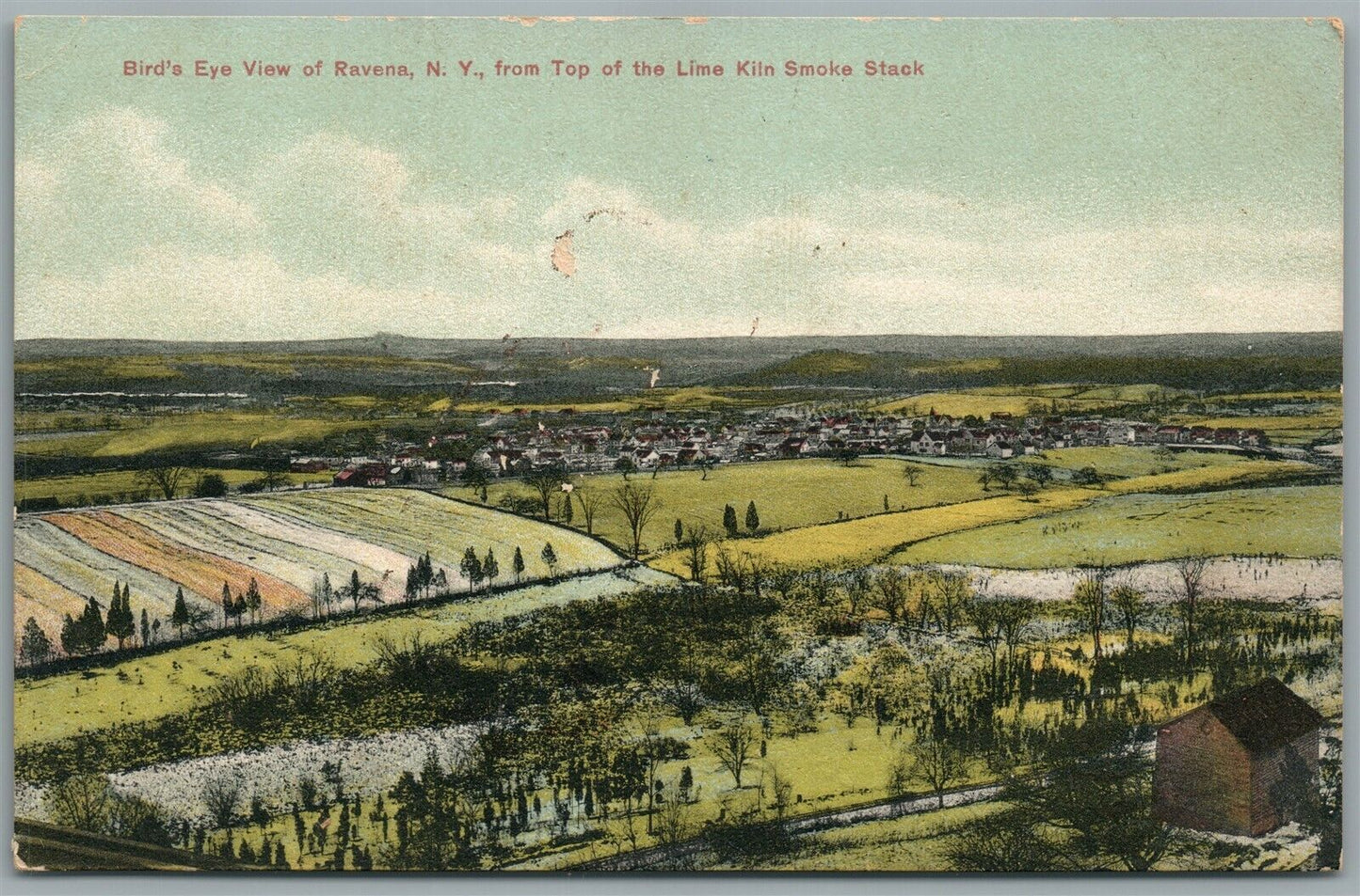 RAVENA NY BIRDS EYE VIEW ANTIQUE POSTCARD
