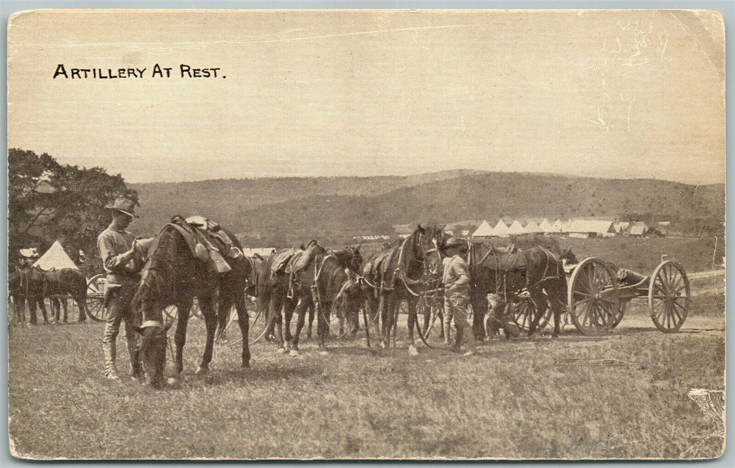 ARTILLERY AT REST WWI ANTIQUE POSTCARD