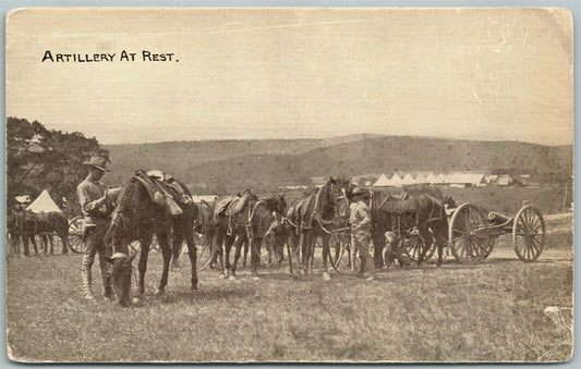 ARTILLERY AT REST WWI ANTIQUE POSTCARD