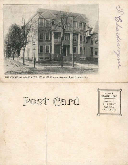 EAST ORANGE N.J. COLONIAL APARTMENT 155 & 157 CENTRAL AVENUE ANTIQUE POSTCARD