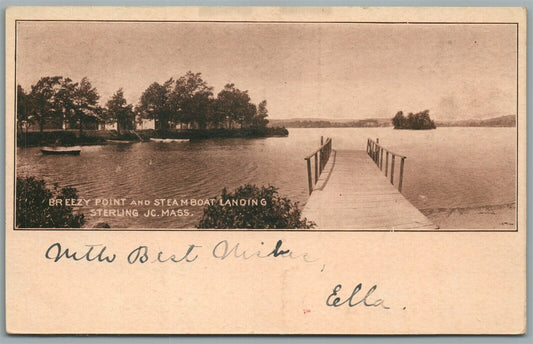 STERLING JC. MA BREEZLY POINT & STEAMBOAT LANDING ANTIQUE POSTCARD