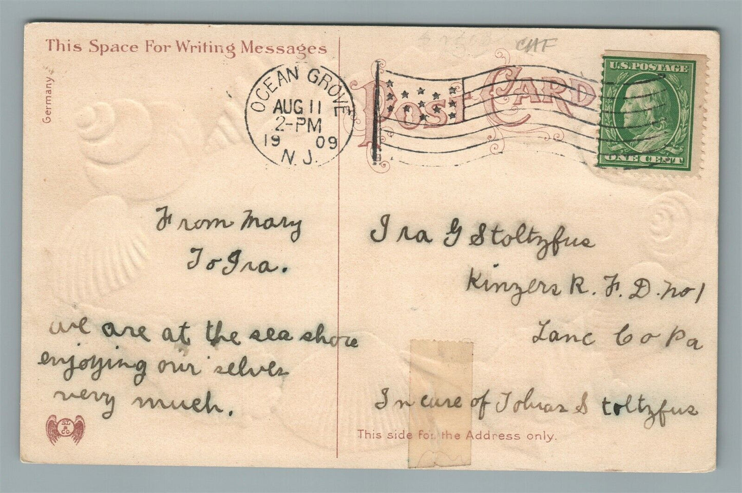 OCEAN GROVE NJ THE BOARD WALK SHELL BORDERS ANTIQUE POSTCARD