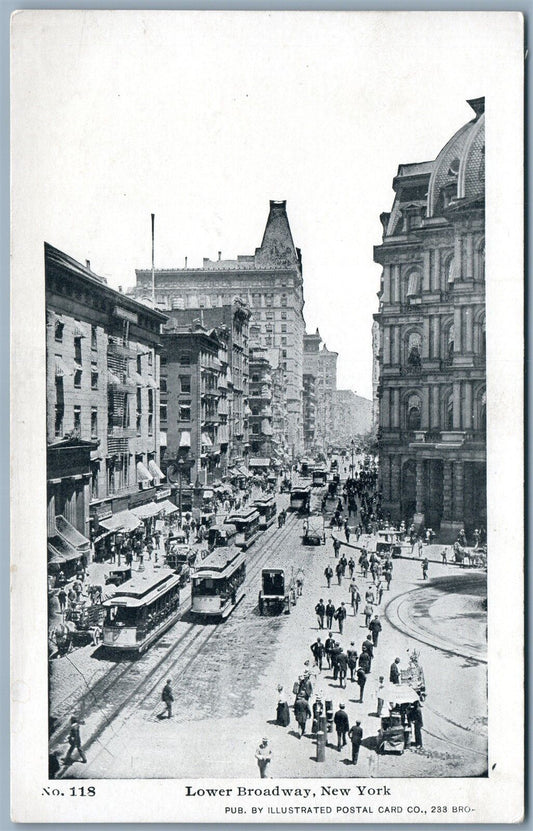 NEW YORK CITY LOWER BROADWAY UNDIVIDED ANTIQUE POSTCARD