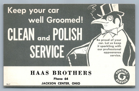 JACKSON CENTER OH HAAS BROTHERS POLISH SERVICE ADVERTISING VINTAGE POSTCARD