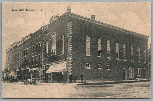 THERESA NY TOWN HALL ANTIQUE POSTCARD