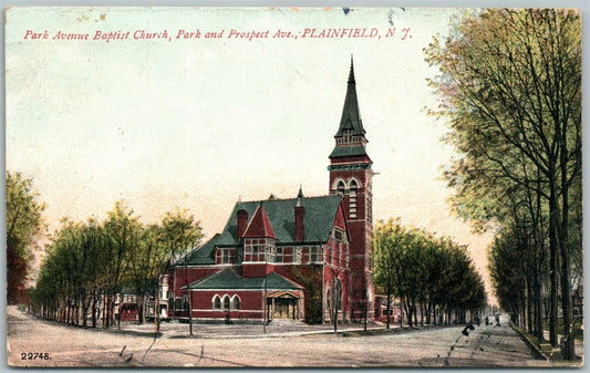 PLAINFIELD NJ PARK AVENUE BAPTIST CHURCH 1912 ANTIQUE POSTCARD PARK & PROSPECT