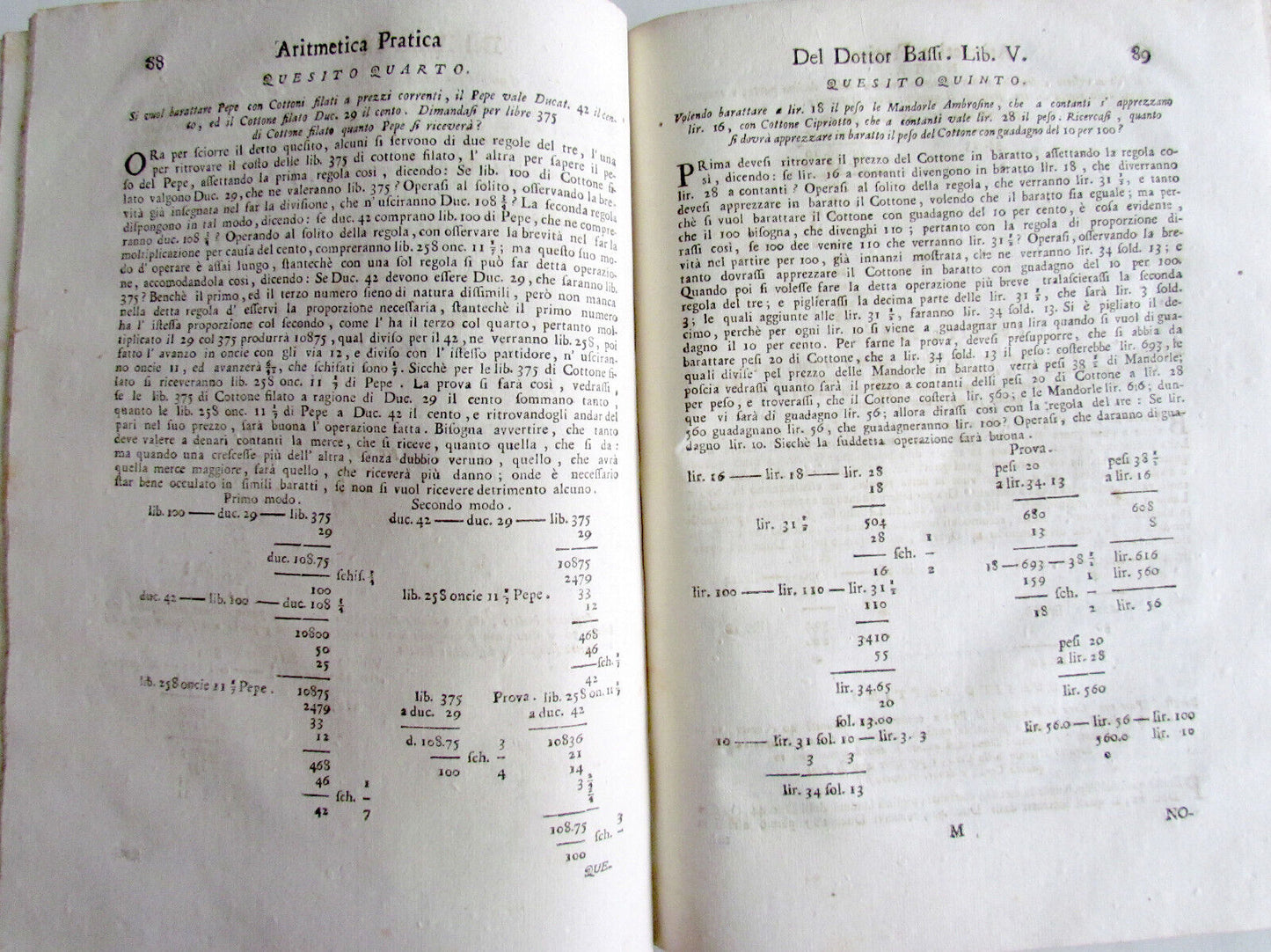 1765 Practical Arithmetic by Giulio Bassi 2 vols ARITMETICA PRACTICA MATHEMATICS