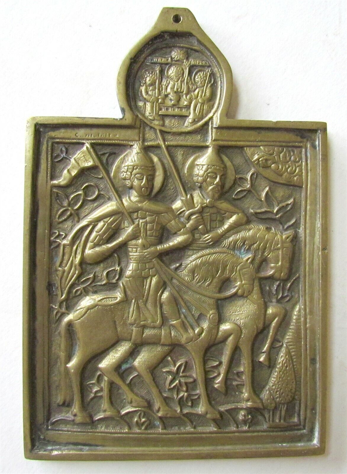 RUSSIAN ICON BRONZE BORIS & GLEB 19th CENTURY ANTIQUE