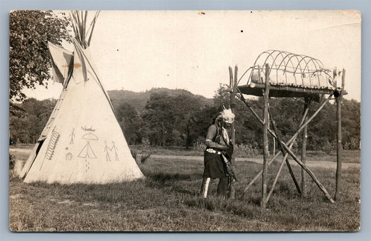 AMERICAN INDIAN BURIAL ANTIQUE REAL PHOTO POSTCARD RPPC